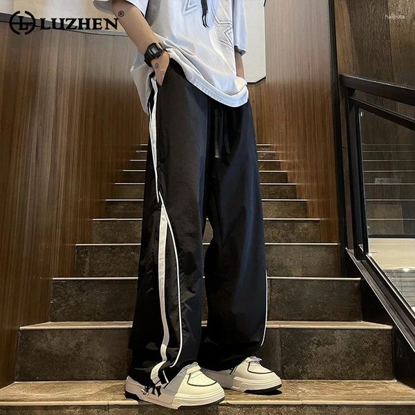 Pantalon masculin Luzhen Stripe Splicing Design Casual Straight 2024 coréen élégant Street Wide Leg Panters LZ2617