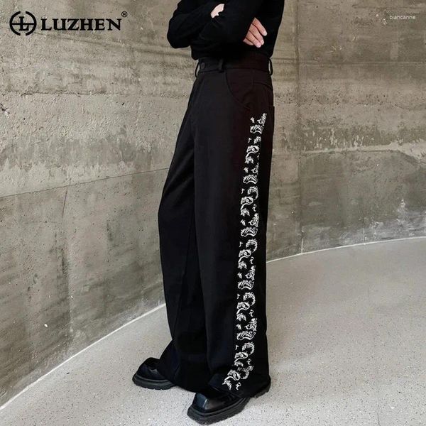 Pantalones de hombres Luzhen Traje informal elegante elegante Diseño de patrón de bordado de pierna ancha