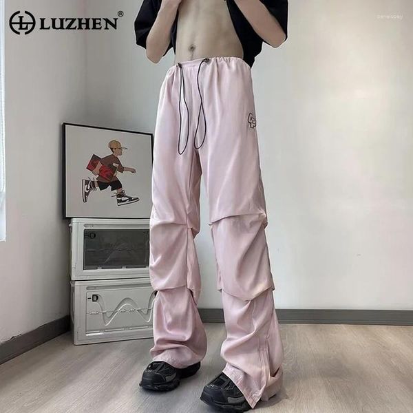 Pantalon masculin Luzhen Summer Please Design Straight Casual 2024 Fashion High Street Color Solid Original Korean Tableaux LZ2804