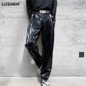 Pantalon masculin Luzhen Trendy Elegant Mens Cuir Smooth Cuir Straight Casual Pantal