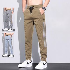 Pantalons pour hommes Tissu Lyocell Bundle Pied Hommes Été Mince Lâche Tube Droit Coréen Côté Bande Casual Sport Homme Streetwear Pantalon