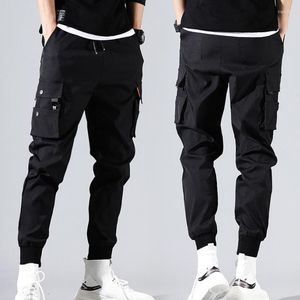 Pantalones de hombre M-5XL Multi bolsillos sueltos negro gris hombres Cargo pies pequeños boca cintura media Hip Hop Punk Casual Joggers pantalones Streetwear