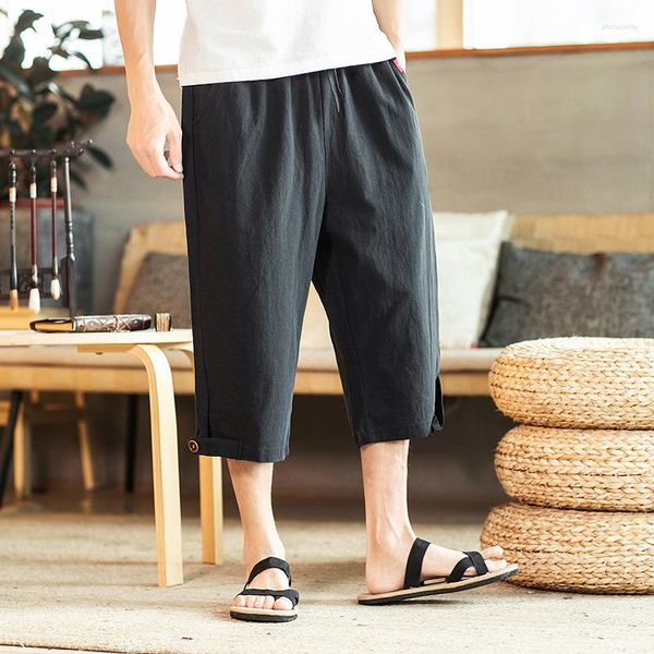 Pantalons pour hommes M-5XL! Shorts d'été en lin de Style chinois pour hommes, grandes jambes larges, décontracté Harlan, taille élastique en coton
