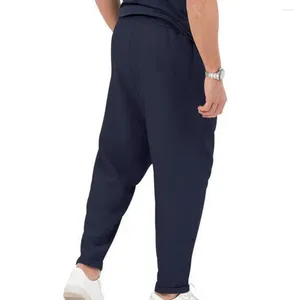 Pantalon homme taille réglable coupe ample sarouel avec ceinture élastique poches de ceinture élégant Streetwear pour un