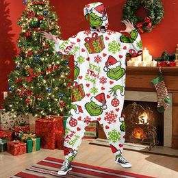 Pantalons pour hommes Mâle et Femme Noël Funny Print Pull à capuche Zipper Pyjamas Party Onepiece Navidad Combinaison Costumes chauds pour hommes