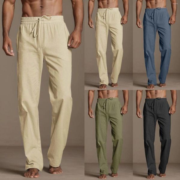 Pantalones para hombre, pantalón liso informal para hombre, pantalones cortos rectos de longitud completa con cordón y bolsillo, Pantalones de moda, ropa