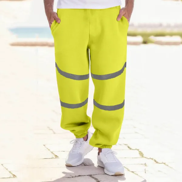 Pantalon homme taille élastique bande réfléchissante pantalon sport couleur unie à lacets couture pantalons de survêtement Jogging Harem vêtements