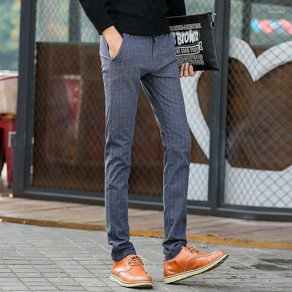 Pantalons pour hommes Mode masculine Smart Casual Plaid Slim Fit Style UK Taille moyenne Pleine longueur Coton Lin Droit pour hommes