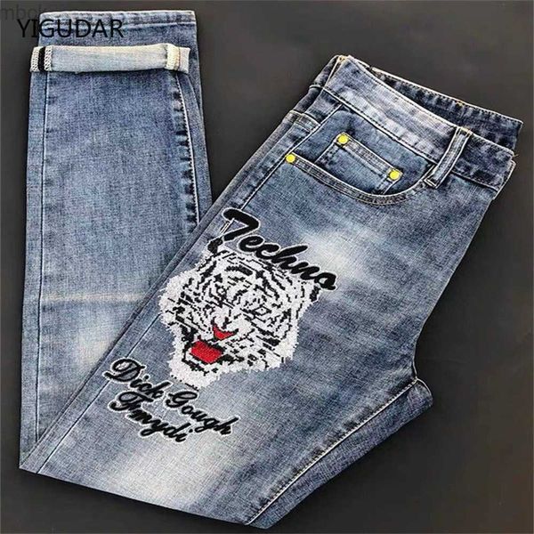 Pantalones de hombre Jeans masculinos Hombres Jean Homme Denim Slim Fit Pantalones Pantalones Blue Biker Jeans de impresión para hombres Pantalones de chándal de moda casual flacos Niza