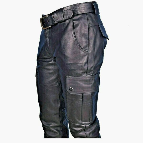 Pantalons pour hommes Pantalons pour hommes Biker Automne Boutons en cuir PU Rétro Mode Moto Pantalon d'hiver Bas Plus Taille Slim Fit 231110