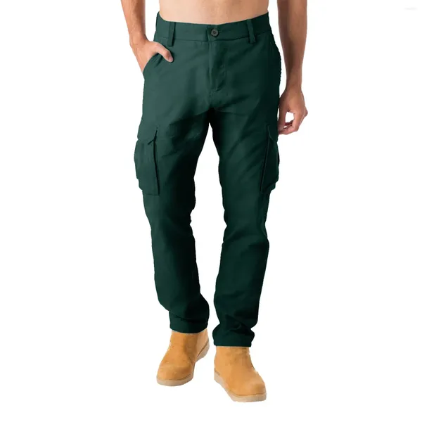 Pantalon pour hommes, couleur unie, bouton, décontracté, polyvalent, mode avec poche, tissé, surdimensionné, jambes larges