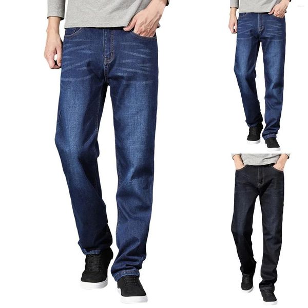 Pantalones de hombres pantalones machos nevadas teddy vellón cálido forrado invierno moderno e movimiento delgado de pierna recta jean