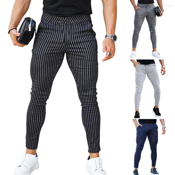 Pantalones para hombre Hombre Casual Negro Blanco Lápiz flaco Moda Ropa masculina Slim Fit Pantalones a rayas clásicos Tendencia Pantalón largo recto Homme