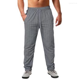 Männer Hosen Mann Casual Baumwolle Leinen Mode Sommer Elastische Taille Kordelzug Pantalon Klassische Gestreifte Hosen Für Männer Strand Streetwear