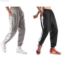 Pantalons pour hommes Homme Casual Jogger Pantalons Bas Side Split Button Striped Sweatpants Mode Hommes Sports Running Basketball Pantalons Pantalons W0414