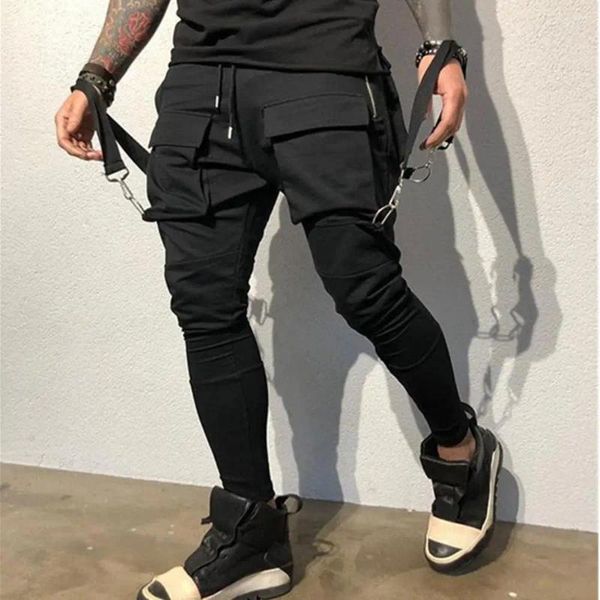 Pantalones para hombres Hombre Sudor Absorción Multi Bolsillos Profundo Entrepierna Masculino Color Sólido Mid-Rise Casual Hip Hop Cargo Ropa de trabajo