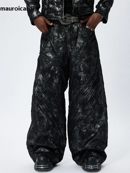 Pantalones para hombres Mauroicardi otoño largo fresco guapo baggy pu cuero pierna ancha para hombres plisado hip hop ropa de diseñador de lujo streetwear 231214