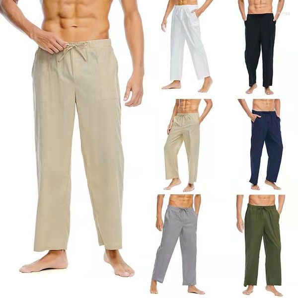 Pantalones de hombre Pantalones de mezcla de lino y algodón para hombre 2023 Moda de hombre Simple Casual Straight Home Yoga Blanco Negro Gris