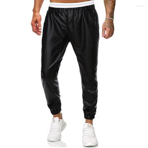 Pantalon pour homme Pantalon de motard imperméable en simili cuir avec poche cargo pour homme Noir
