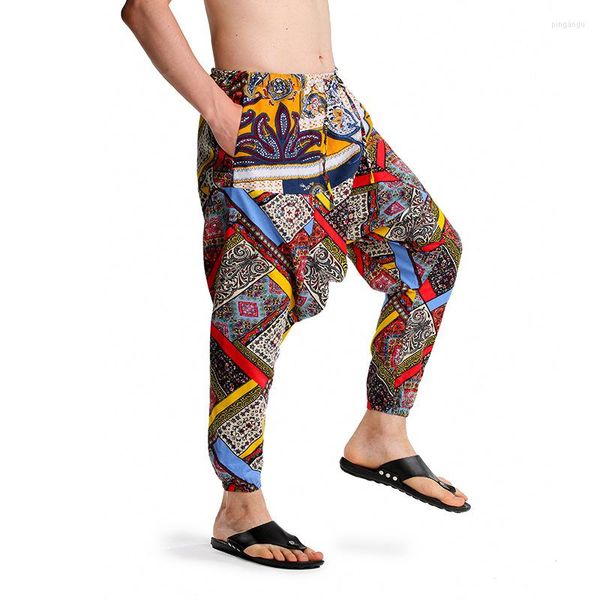 Pantalones de hombre Harun Yoga sueltos de algodón mezclado con cordón estampado en la entrepierna de gran tamaño pantalones casuales de moda S-3XL