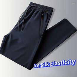 Pantalons pour hommes Ice Silk Casual Été Mince Droite Tendance Coréenne 120KG Applicable Lâche Neuvième Étudiant Sports