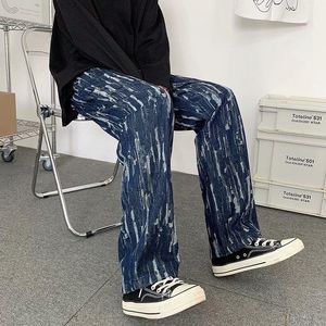 Herenbroek heren jeans 2022 losse rechte buisvloer slepen broek streetwear sport wide been in contrasterende kleurenmen's