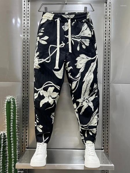 Pantalones para hombre Jogger para hombre sueltos a rayas florales ropa informal estilo Hip Hop pantalones Harem de alta calidad ropa de marca de diseñador única