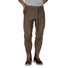 Pantalones de hombre de punto Otoño Invierno Color a juego acrílico de tiro medio cordón acanalado puños tejer pantalones de hilo de lana