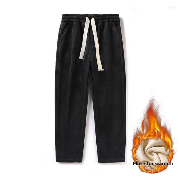 Pantalons pour hommes Pantalons de sport droits en velours côtelé pour hommes Adolescents Mode coréenne Polyvalent Hiver En peluche Épaissie Thermique Casual