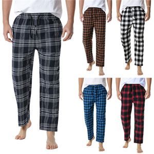 Herenbroek heren pyjama's plaid casual trekking elastische midden taille comfortabele zachte losse lounge slaap lente herfstbroek