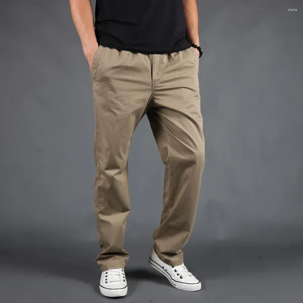 Pantalons pour hommes hommes pur coton solide décontracté épaissi droit salopette hommes kaki marée marque travail plus Szie pantalon élastique