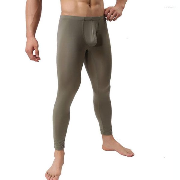 Pantalons pour hommes Leggings sexy pour hommes Ultra-mince Ice Silk Mesh Sous-vêtements Collants pour l'automne hiver Long Homem Vêtements de nuit