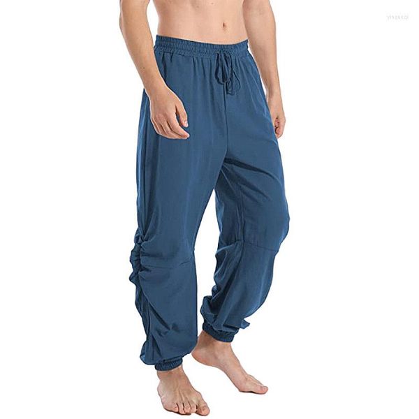 Pantalones de hombre estilo Harem algodón Lino Color sólido plisado Casual suelto frenillo paquete pies Multicolor largo 2023 Fashio