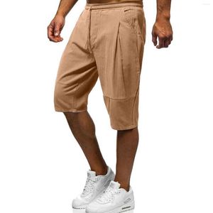Pantalones para hombres Summer de verano y de moda sólidos sólidos pantalones cortos de lino de algodón calzones detalles: