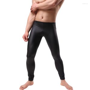 Pantalones para hombres Entrenamiento para hombres Fitness Compresión Leggings PU Cuero Parte inferior Hombres Culturismo Piel Medias Pantalones Danza