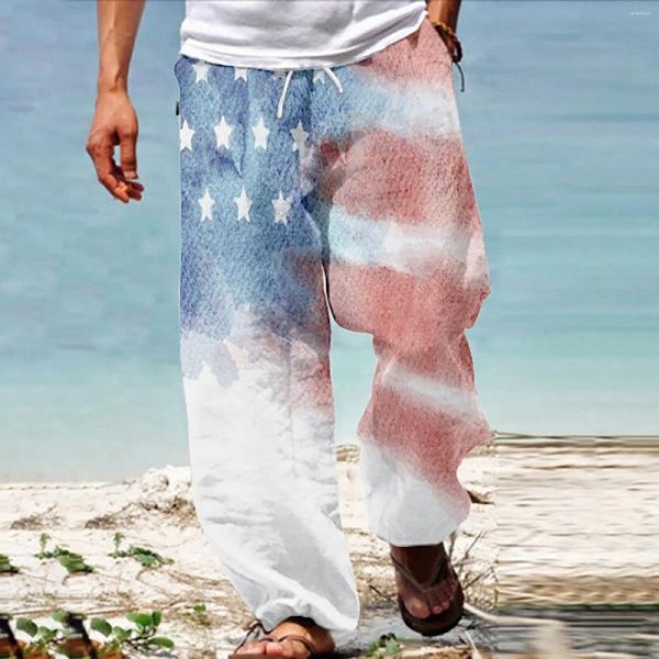 Pantalones de hombres hombres bandera americana para el 4 de julio hen hippie harem holgado boho yoga caída casual giro mujeres