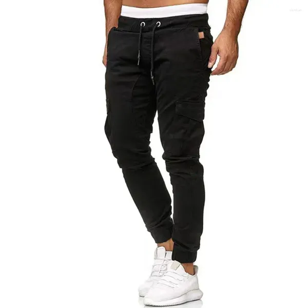 Pantalon pour hommes à cramp à casse-cordon à la cheville Multi poches Slim Fit Mid Casual Streetwear Long Cargo