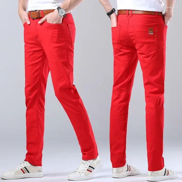 Pantalones para hombres Hombres Otoño Primavera Moda Azul Rojo Casual Estilo clásico Recto Slim Fit Pantalones suaves Marca masculina Estiramiento avanzado