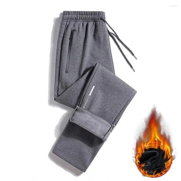 Pantalones para hombres Hombres Otoño Invierno Casual Fleece Forrado Jogger con bolsillos con cremallera Pantalones deportivos para el frío