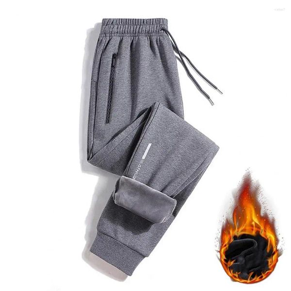 Pantalones para hombres Hombres Otoño Invierno Casual Pantalones de chándal Cintura elástica Cordón Cremallera Bolsillos Deporte Forro polar grueso Pantalones Jogger