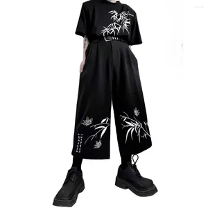 Herenbroek mannen bamboe bedrukte streetwear donkere zwarte mode los
