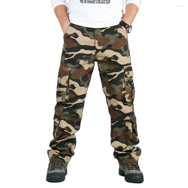 Pantalones para hombres hombres camuflaje carga recta algodón al aire libre pantalones de pierna ancha más tamaño masculino senderismo ropa de trabajo 2024 primavera