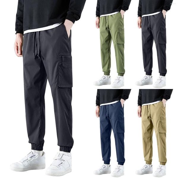 Pantalones para hombres Hombres Cargo Pantalones de trabajo de cuatro estaciones Cintura elástica Suelta Multi bolsillo Deportes casuales Uso al aire libre