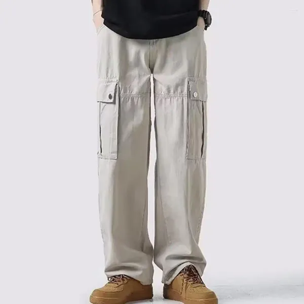 Pantalones para hombres Cargo Cargo suelto pierna ancha de la pierna profunda retro recto múltiples bolsillos múltiples sólidos del hip hop hop streetwear pantalones largos