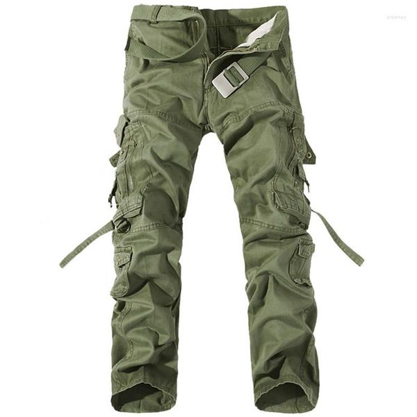 Pantalons pour hommes hommes Cargo pantalons décontractés en coton pour hommes salopette militaire solide Multi poches décoration grande taille sans ceinture