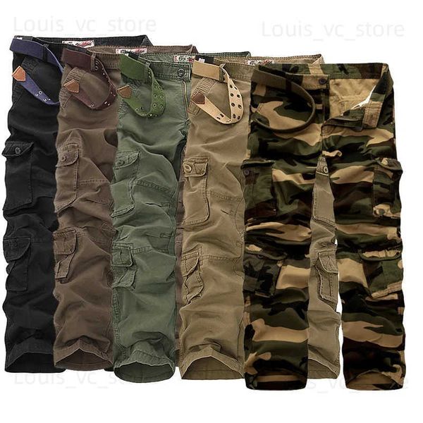 Pantalones de hombres pantalones de carga algodón primavera otoño otoñal lavado de bolsillo de trabajo pantalones de uniformes militares pantalones de pierna recta al aire libre 42 T231221