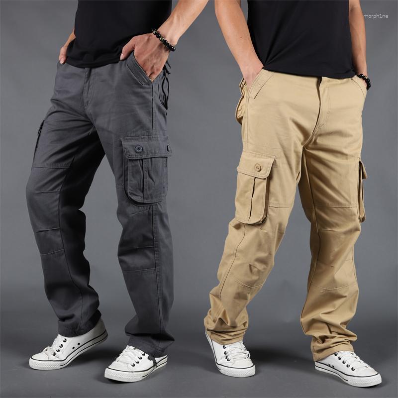 Calças Masculinas Masculinas Cargo Primavera Outono Macacões Táticos Militares com Vários Bolsos Casual Pantalon Hombre Calças Retas Militares