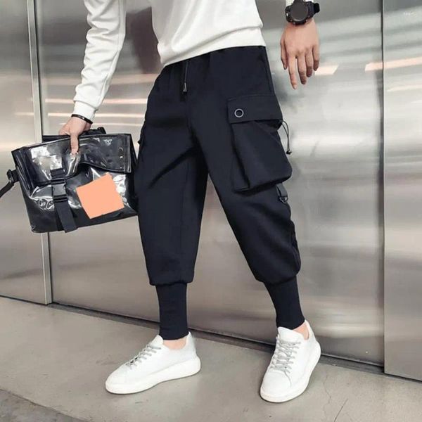 Pantalones para hombres Pantalones cargo para hombres Color sólido Suave transpirable con diseño con banda en el tobillo Bolsillos múltiples para deportes