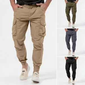 Pantalon pour hommes Cargo masculin avec plusieurs poches de conception de bandes à la cheville en tissu doux pour une porte confortable usure toute la journée