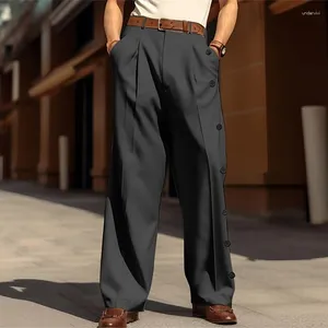 Pantalons pour hommes hommes décontracté lâche taille moyenne pantalon mode bouton décoration mâle long streetwear poches solides droite